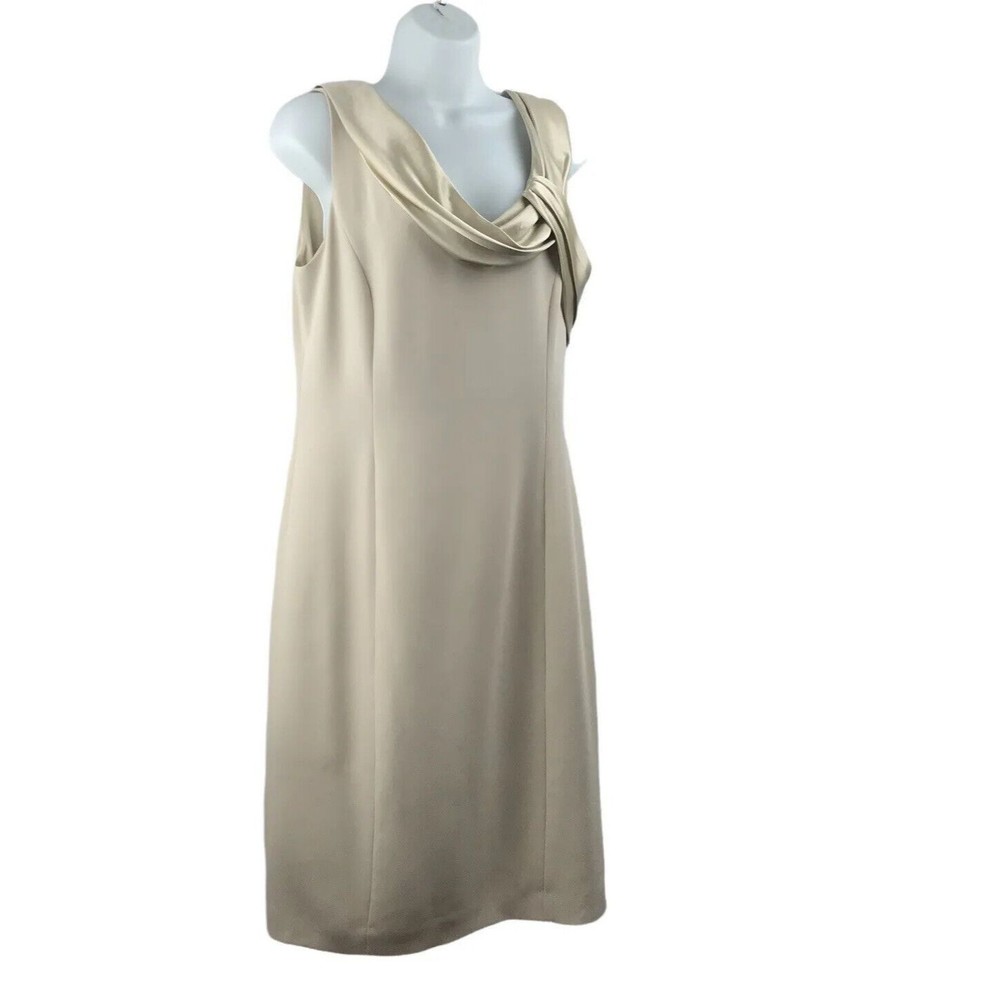 Talbots Champagne Silk Trim V-Cut Back Formal Party Sheath Dress Women's Size 8